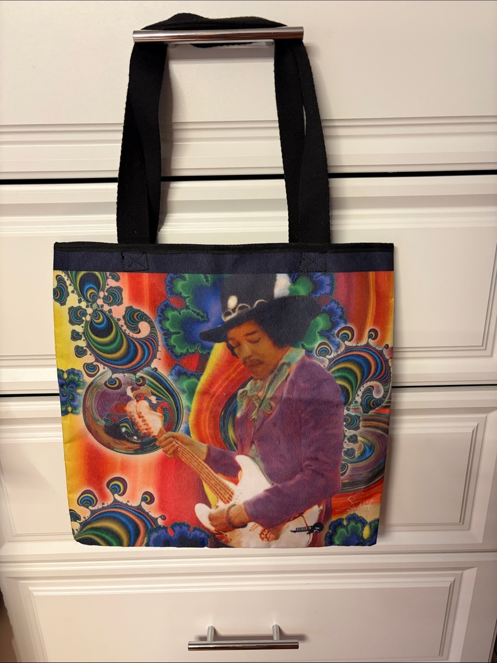 Psychedelic Guitarist Art Tote Bag - Vibrant Multicolor